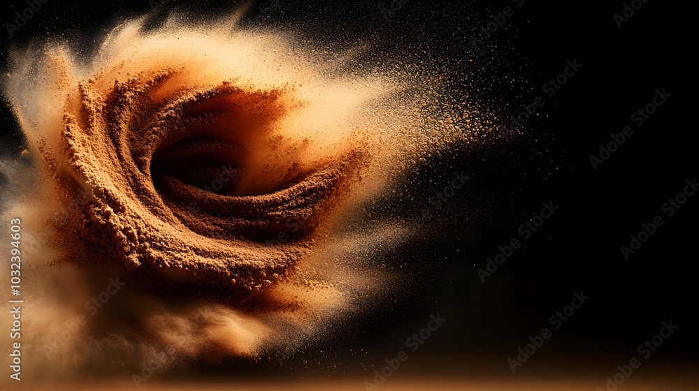 Leinwandbilder ethereal swirling patterns of powdered coffee in dramatic lighting creating a delicate intricate and