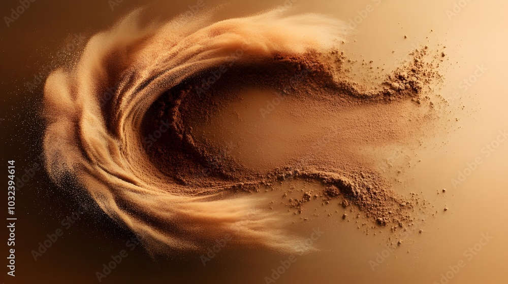 Poster captivating abstract visual featuring intricately swirling patterns of powdered coffee on a transpar