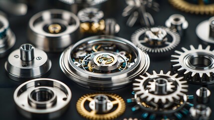 Intricate dismantled mechanical watch with detailed gears and springs on dark background, symbolizing precision and complexity in teardown analysis.