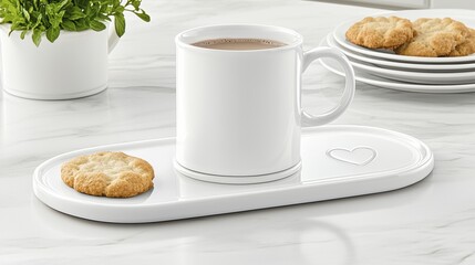 Coffee Cup and Cookie on Modern White Tray