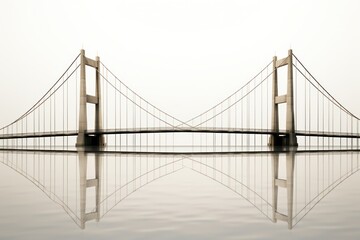 Obraz premium A suspension bridge with sleek cables stretching between two tall towers, minimalistic design against a plain white background