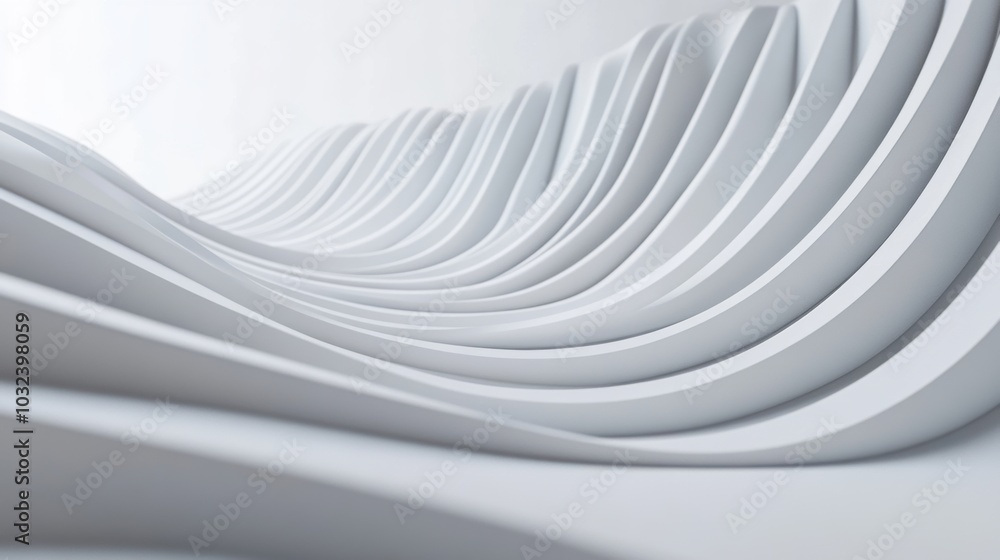 Poster minimalist wave pattern, a series of uniform, slender curves forming a serene, flowing design, empha