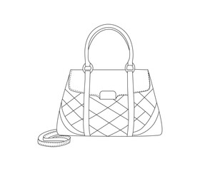 Vector designer ladies handbag silhouette and line art.one line drawing illustration.