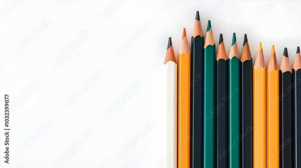 Aufkleber a row of colorful pencils of various lengths placed in descending order creating a minimalist geomet
