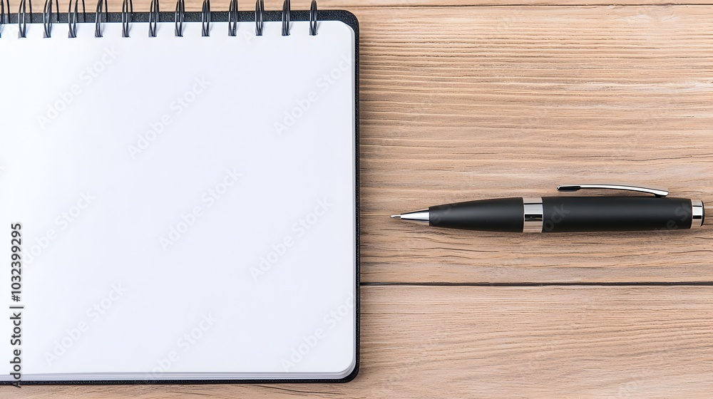 Fototapete sleek black pen resting on open notebook with handwritten notes ready to capture creative ideas and 