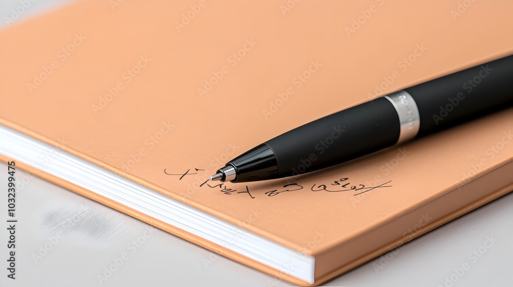 Aufkleber minimalist composition of a sleek black pen resting on an open notebook with handwritten notes signi