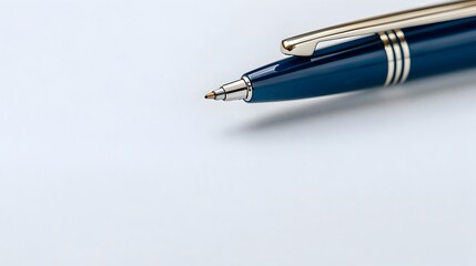 Fototapeta premium Close up view of a ballpoint pen gliding effortlessly across a crisp sheet of paper showcasing the smooth ink flow and the precise pen tip as it leaves a trail of elegant marks on the surface