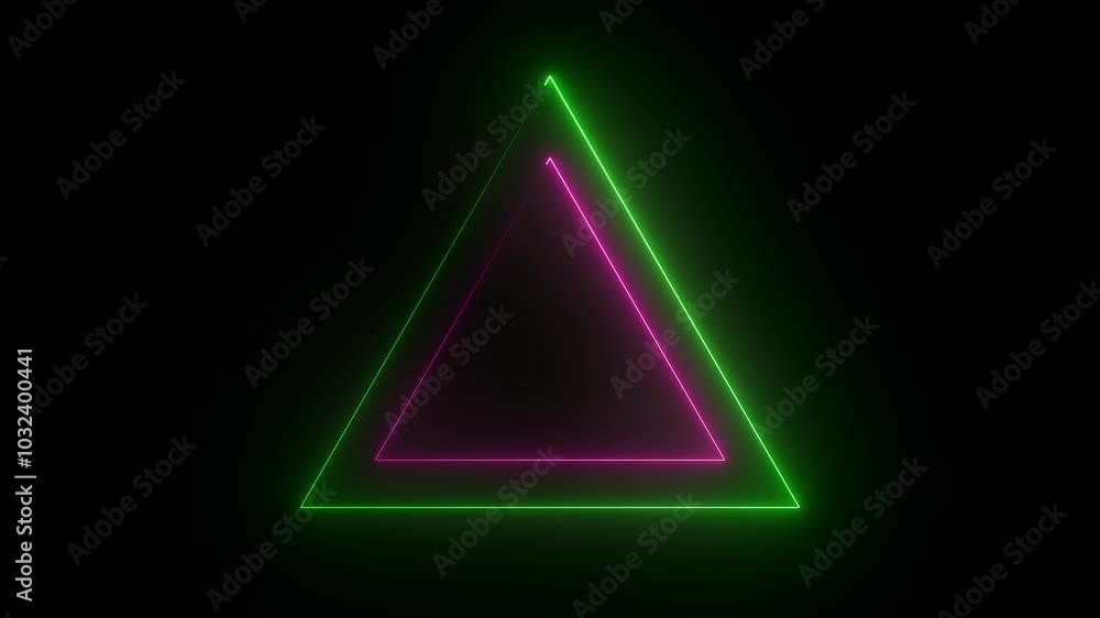 Poster futuristic pattern with blight neon light animation. abstract glowing green triangle line moving ani