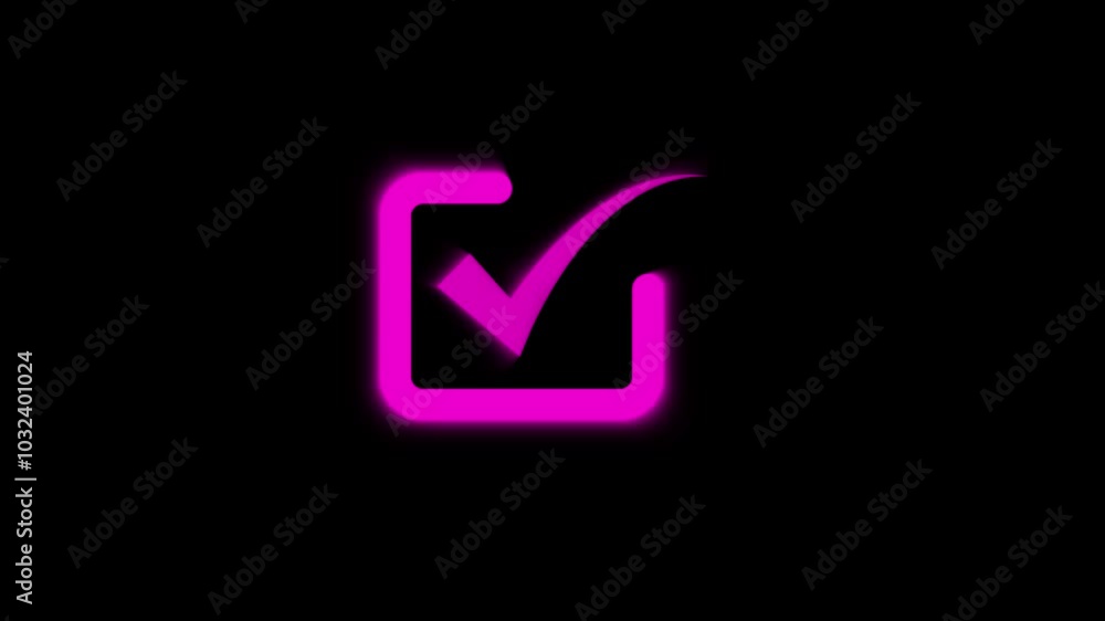 Poster neon tick mark icon animation glowing neon check mark and tick animated sign symbol on black backgro