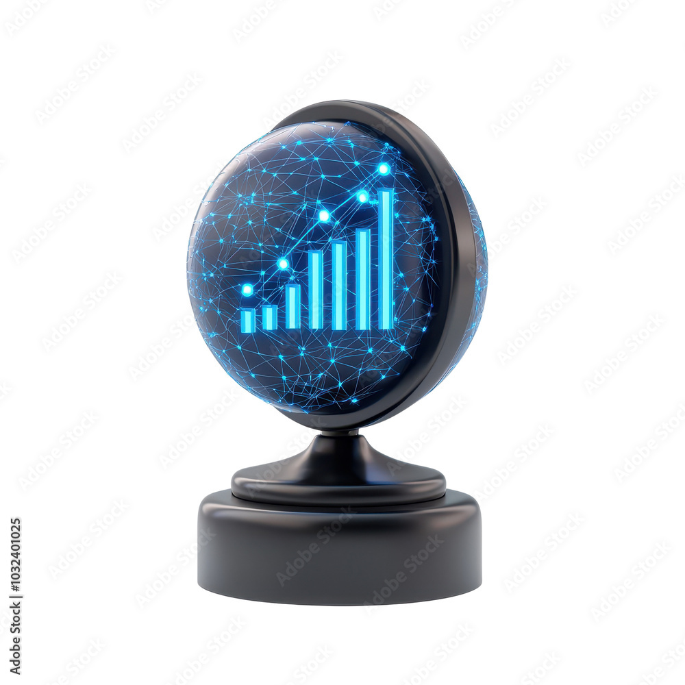 Poster globe with growth graph, white isolate background
