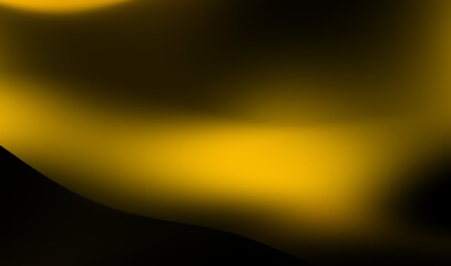 Abstract golden waves flowing smoothly over a dark surface creating a dynamic contrast. Black and yellow gradient blur abstract background wallpaper.