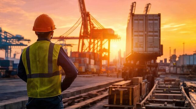 Engineers are overseeing the transportation of cargo with containers, Container in export and import business and logistics
