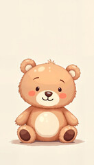 Obraz premium Cute cartoon teddy bear character with a friendly smile on soft beige background