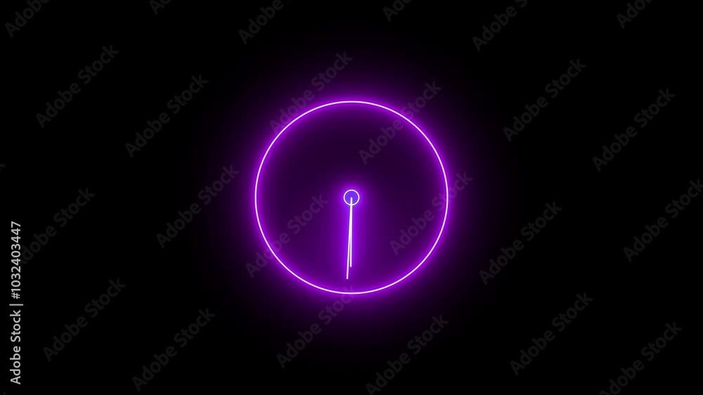 Poster analog glowing clock animation , 12 hour loop. blue pink neon light analog clock isolated animated o