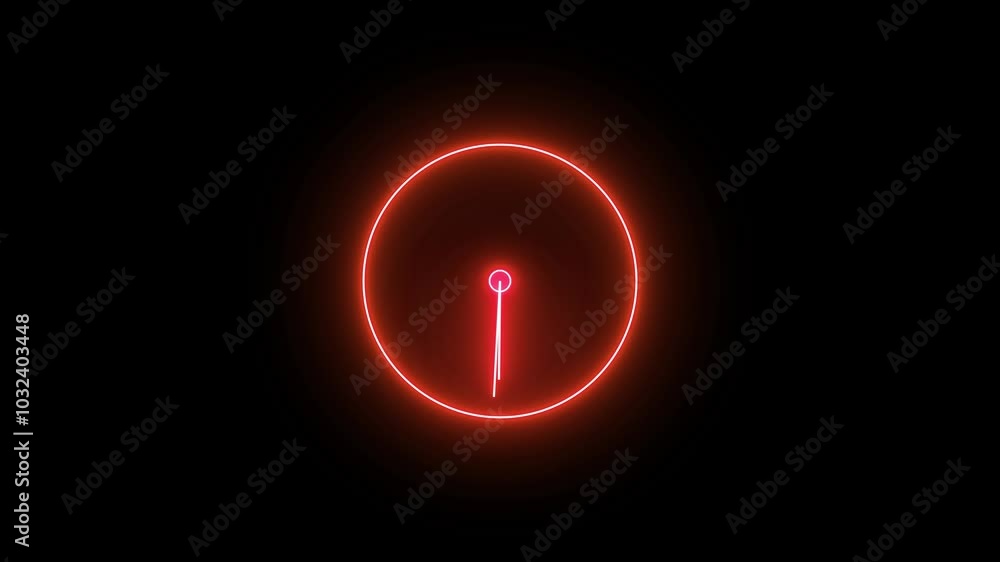 Poster analog glowing clock animation , 12 hour loop. blue pink neon light analog clock isolated animated o