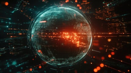 Fototapeta premium Holographic globe with network nodes, world connection, international business