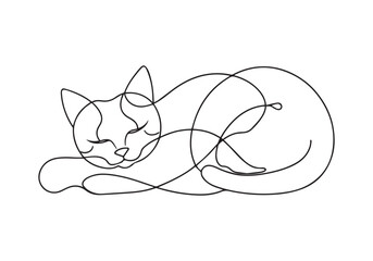 Minimalist Line Art of a Sleeping Cat – Continuous Line Vector Illustration