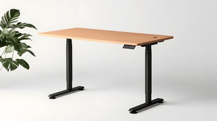 Adjustable Standing Desk with Sleek Minimalist Design and Clean White Backdrop Ideal for a Productive and Ergonomic Home Office Setup