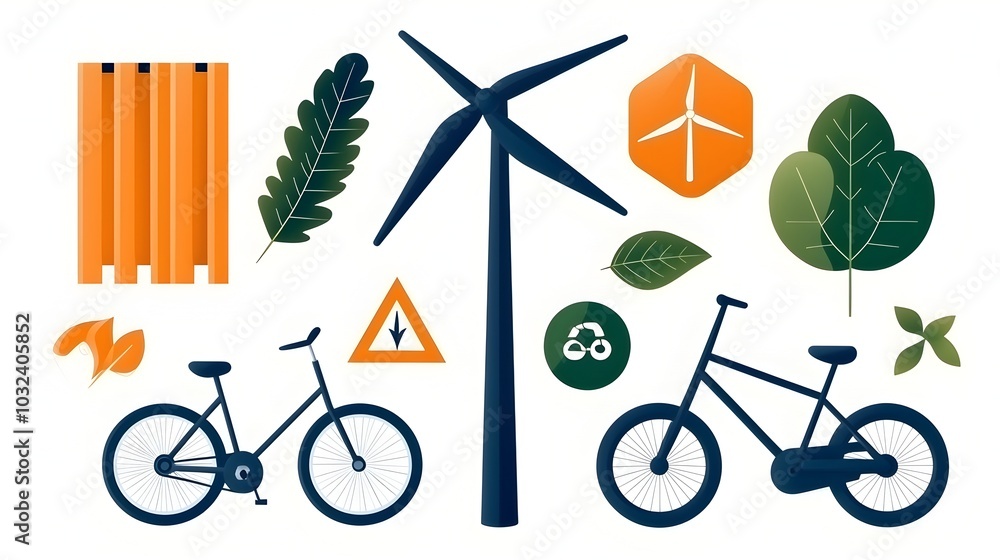Poster comprehensive collection of renewable energy and environmentally friendly icons featuring wind power