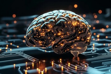 3D rendering human brain center surrounded by Brain. Digital