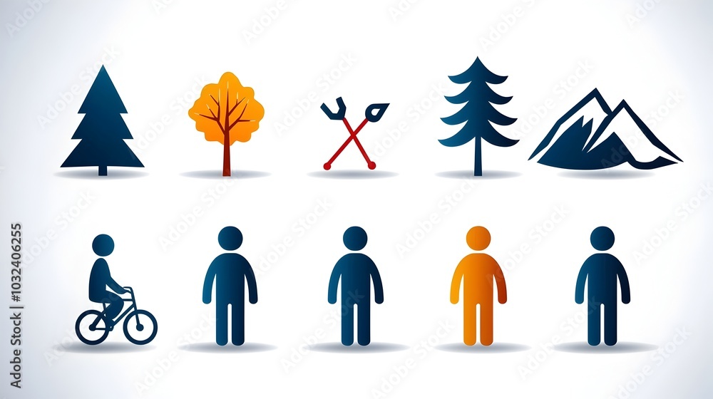 Poster icon set featuring diverse people in different postures and activities designed in a modern two tone