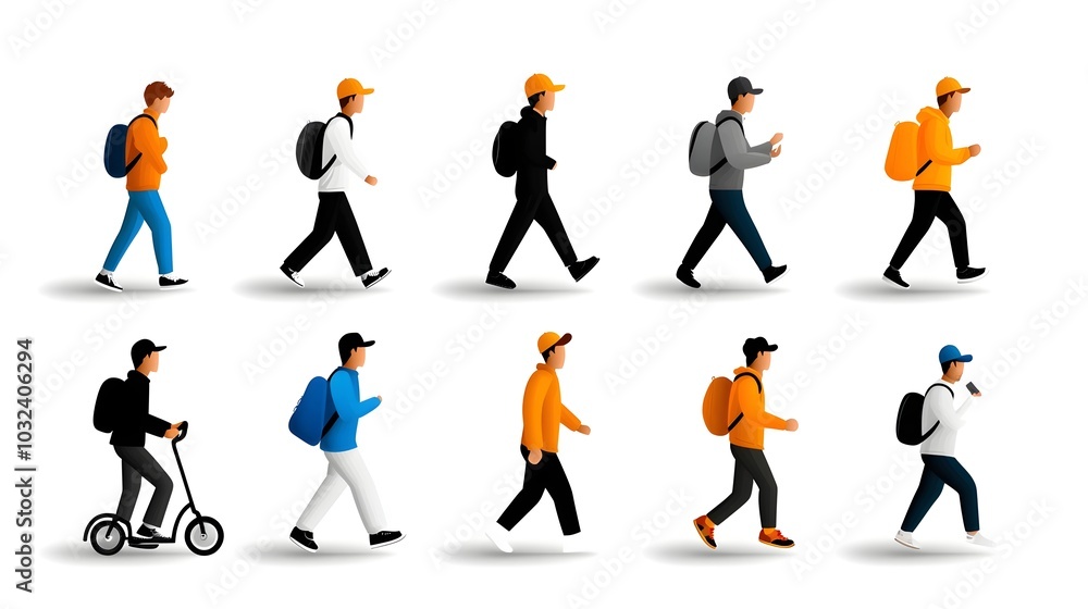 Poster Collection of diverse and inclusive two tone icons representing people in various postures and activities designed for wide angle visual applications and interfaces