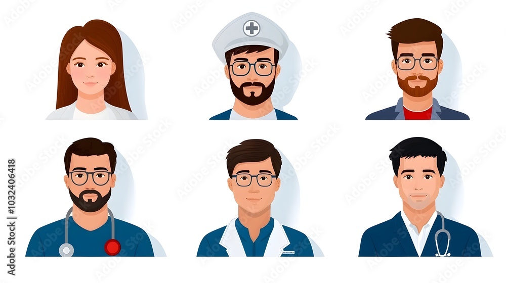 Poster set of minimalist and clean icons representing various occupations professions and social roles in a