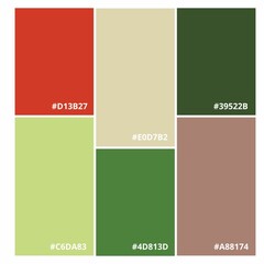 Six Christmas, winter colors, a collection of vector color palettes with RGB codes. Fashion concept, brand layout. A guide to tone and color. Various color solutions.