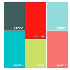 Six Christmas, winter colors, a collection of vector color palettes with RGB codes. Fashion concept, brand layout. A guide to tone and color. Various color solutions.