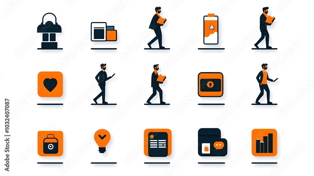 Fototapete vibrant minimalist featuring dynamic action poses and figures in a clean two color design style suit