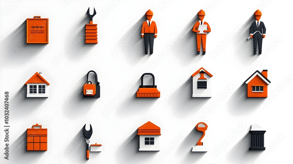 Fototapete a set of stylized two color minimalist icons designed to represent a variety of tasks activities and