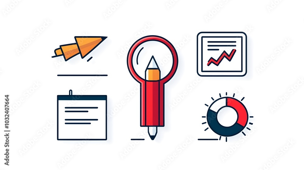 Aufkleber Set of thin line icons representing key elements of project management optimization and achieving goals  Modern and clean for business corporate and professional concepts