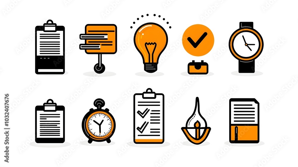 Poster Productivity Thin Line Icons Featuring Growth Graphs Efficiency Metrics and Time Management Elements for Modern Business Solutions Corporate Management and Workflow Optimization