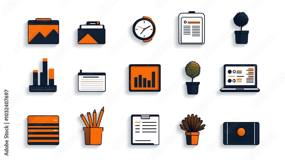 Poster Productivity Thin Line Icons Featuring Growth Graphs Efficiency and Time Management Elements for Business Office and Career Optimization