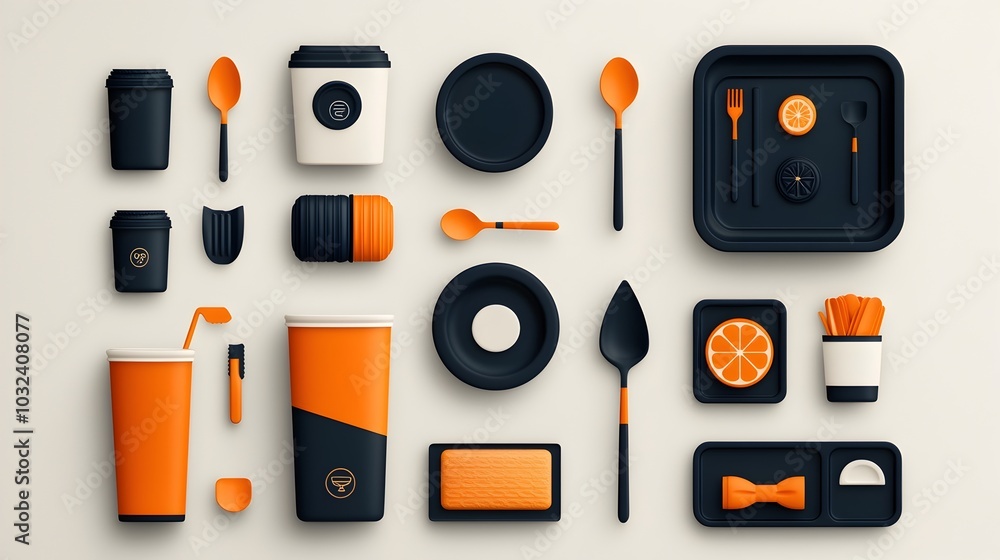 Poster a collection of elegant icons showcasing a variety of cutlery tableware and catering essentials in a