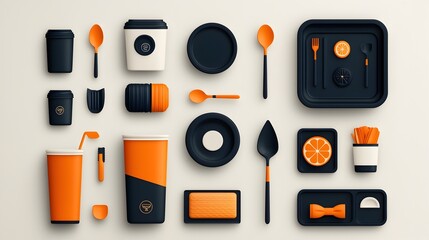 A collection of elegant icons showcasing a variety of cutlery tableware and catering essentials in a modern stylized design  These icons are perfect for use in restaurant cafe hotel