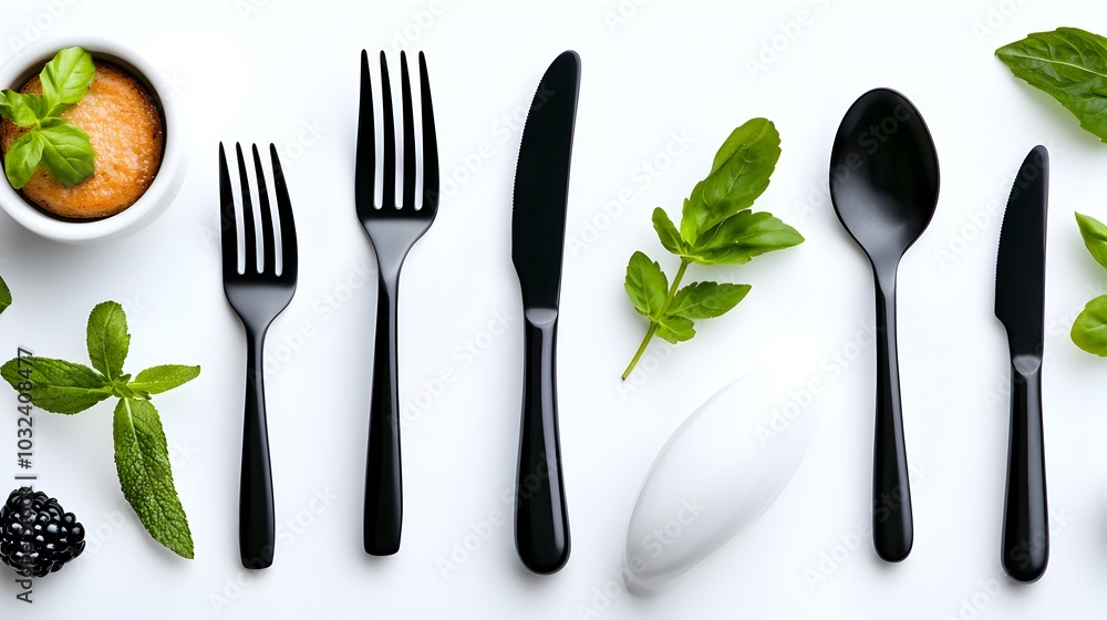Aufkleber Set of flat icons representing various dining and catering elements including a fork knife and dining table  These simple minimalist icons can be used for restaurant branding menu design
