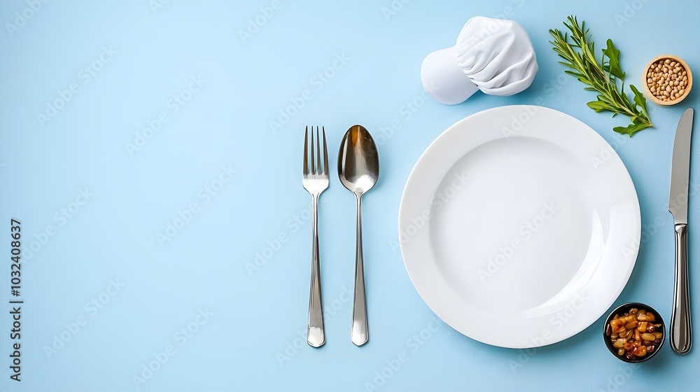 Poster elegant and modern set featuring minimalist icons of a plate fork spoon and chef hat for catering di