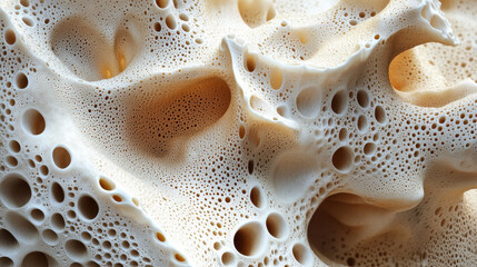 Close up of a porous sponge texture showing intricate holes and patterns