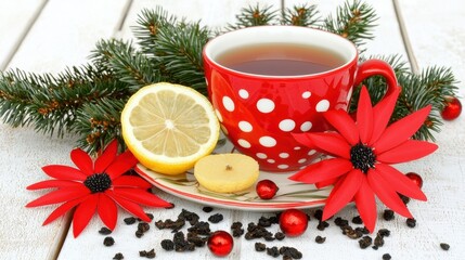 Cozy Holiday Tea with Lemon and Festive Decor