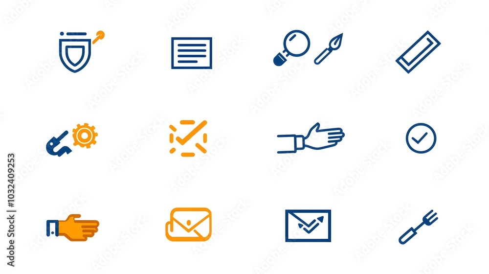 Poster thin line icon set featuring key business marketing concepts like sponsor agreement and handshake fo