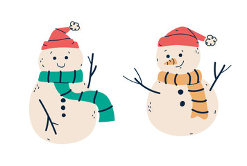 Snow man for Christmas and new year hand drawn of seasonal elements