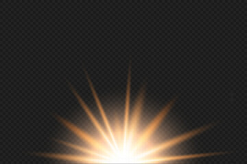 Vector screen overlay illustration of rising sun, sunlight, light effect, glowing star explosion of the star, sunrise, yellow and orange lighting, sun rays