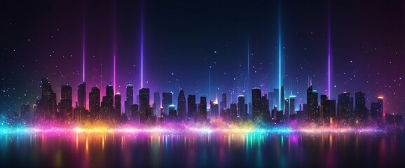 A vibrant and glamorous abstract background with a mixture of neon lights, glowing sparkles, and a soft, luxurious texture. The image captures the essence of nightlife with its de focused bookend