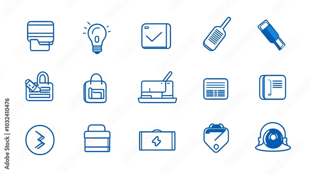 Aufkleber set featuring a collection of icons representing a hotel or business reception desk including cashie