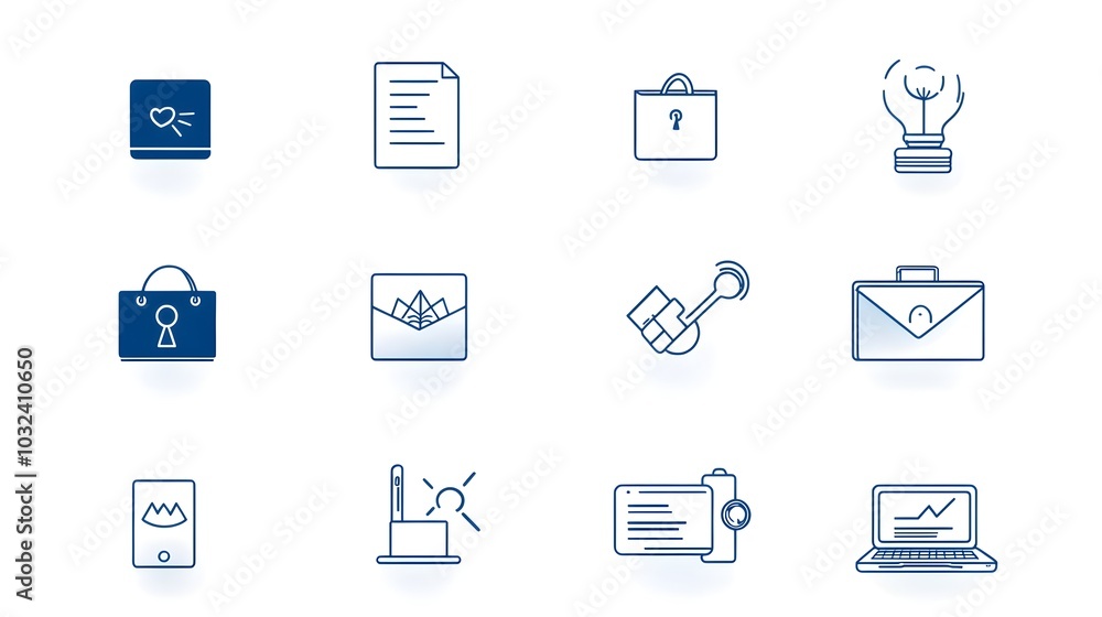Poster of a reception desk icon set featuring a hotel bell customer service symbol and information sign in 