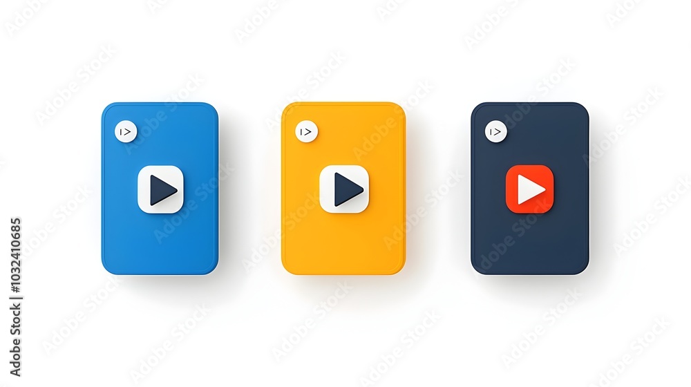 Poster Sleek and minimalist of a modern video player icon set featuring bold colored play pause and stop buttons suitable for streaming media platforms and digital applications