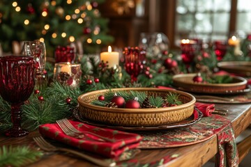 Serving a festive table before Christmas, AI generated