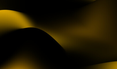 Abstract golden waves flowing smoothly over a dark surface creating a dynamic contrast. Black and yellow gradient blur abstract background wallpaper.