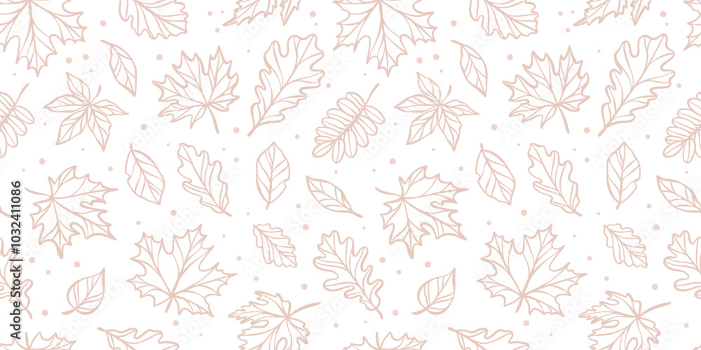 Poster white leaf banner, autumn leaves neutral seamless repeat vector pattern background, horizontal desig